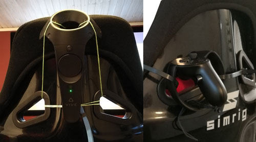 VR controllers attached to a rig