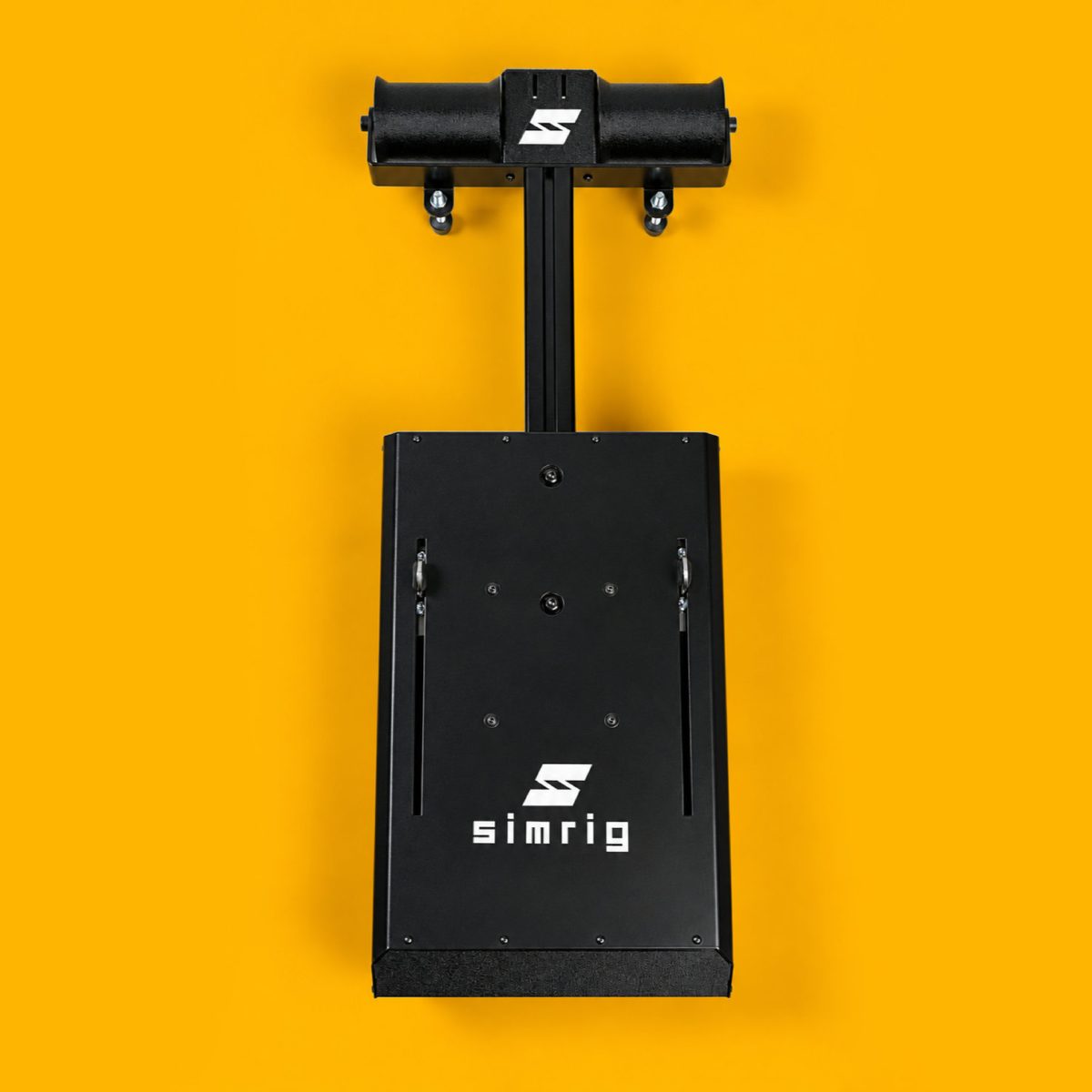The SIMRIG SBM belt tensioner seen from above on a yellow background