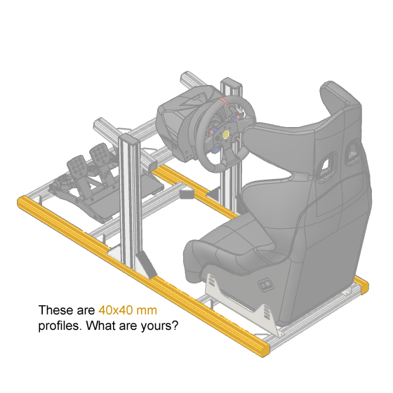 Ein Rig, dessen zwei wichtigste untere Profile hervorgehoben sind – diese sind 40x40 mm – und die maximale Rig-Breite von 620 mm ist markiert.