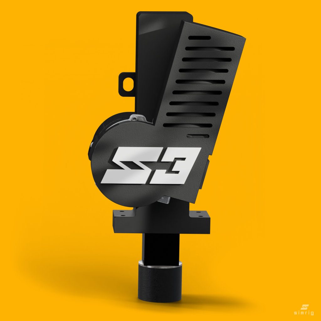 A SIMRIG SR3 actuator on a yellow background