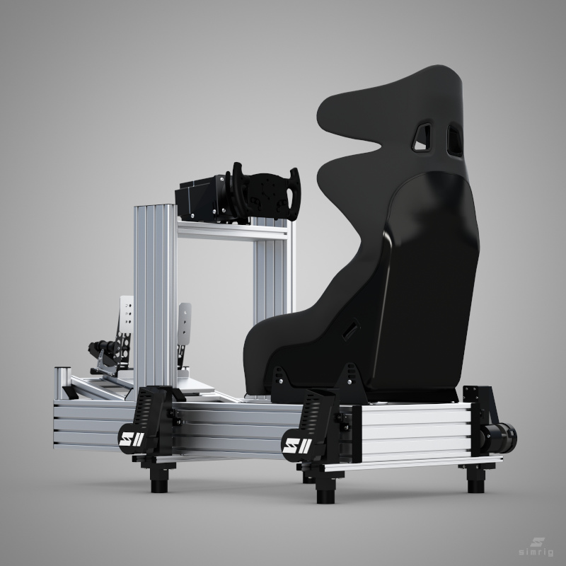 Sistema di movimento SIMRIG SR2 a 3-DOF installato su un rig per sim racing in profilo di alluminio