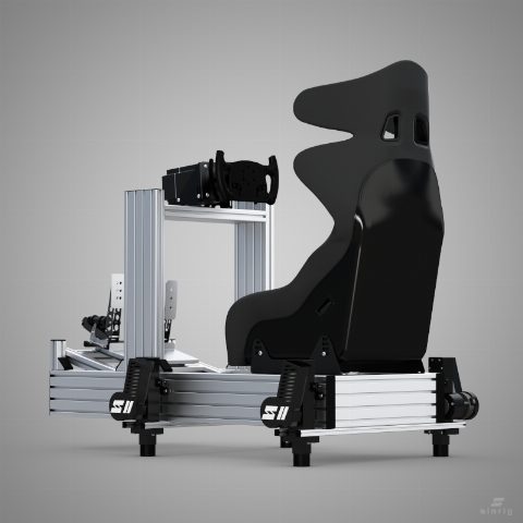 System ruchu SIMRIG SR2 3-DOF zainstalowany na rigu do sim racingu z profili aluminiowych