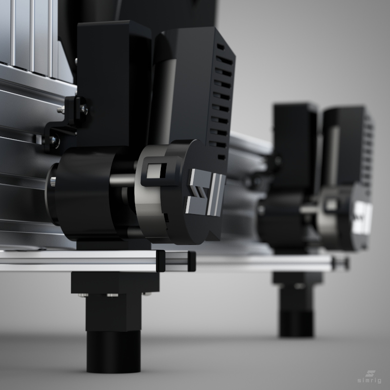 Close-up of a SIMRIG SR2 motion system actuator